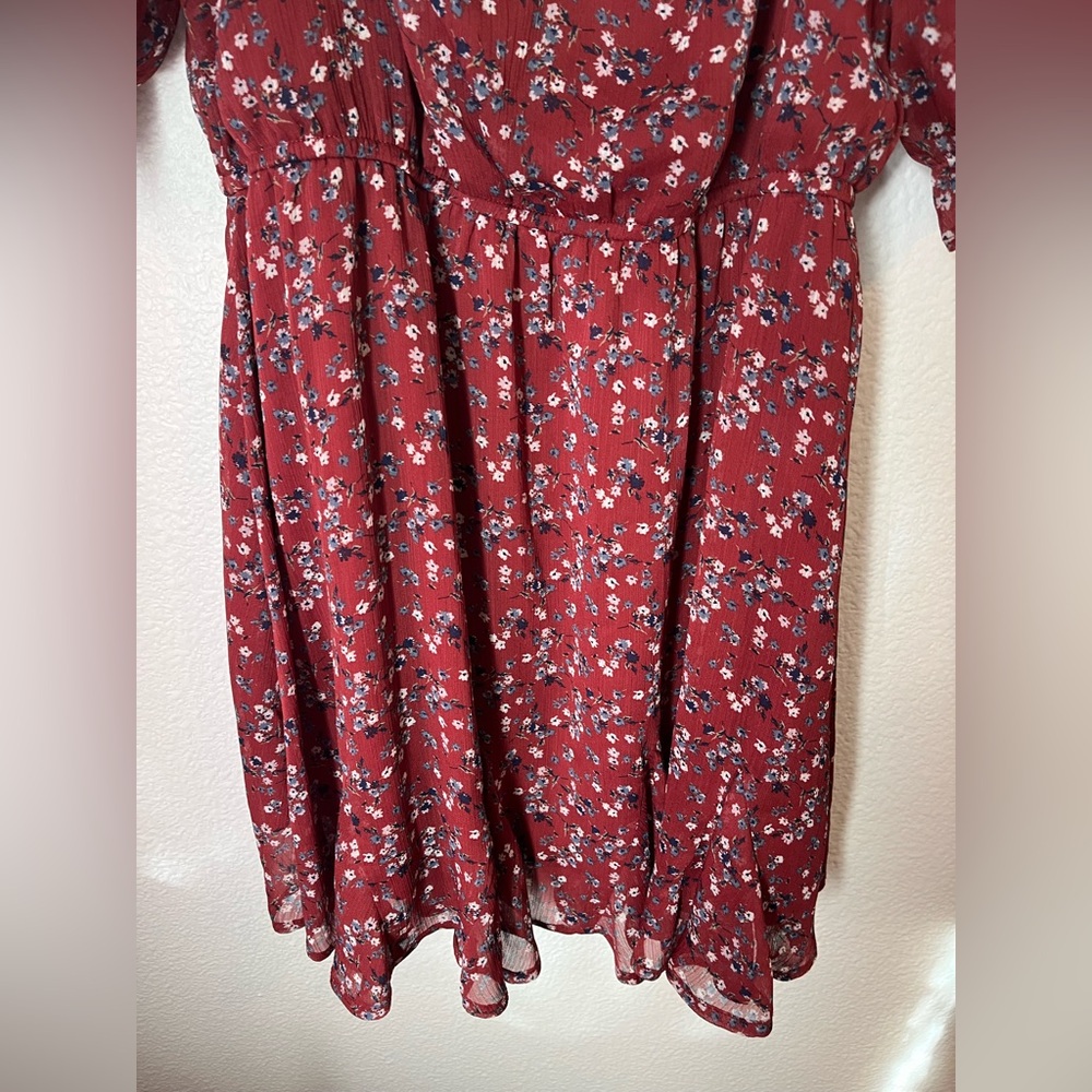 Trixxi Cottage Core Floral Clay Red Balloon Sleeve Mini Dress XL NWOT - Picture 6 of 14